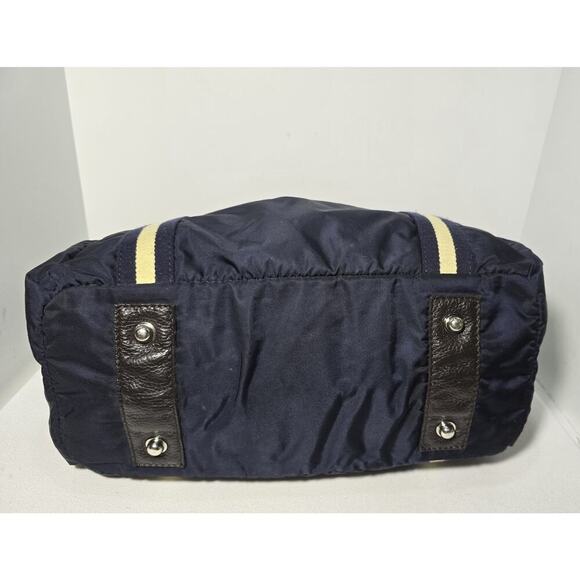 OROBIANCO Nylon Tote Bag Navy w/ Navy/beige webbing & Leather Trim Lg Made Italy - Picture 6 of 16